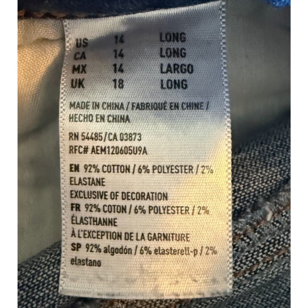 American Eagle Distressed Denim Women's Jeans Size 14 Tall Blue Super Stretch - Picture 3 of 6